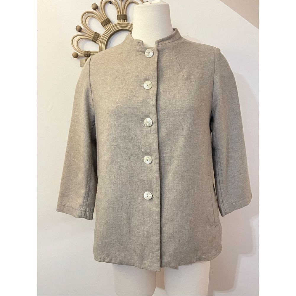 Casey Casey Cashmere Virgin Wool Beige Nehru collar Button Front Jacket M